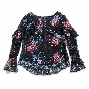 White House Black Market Blouse size 6 Ruffle Long Sleeve Whimsy Career Floral